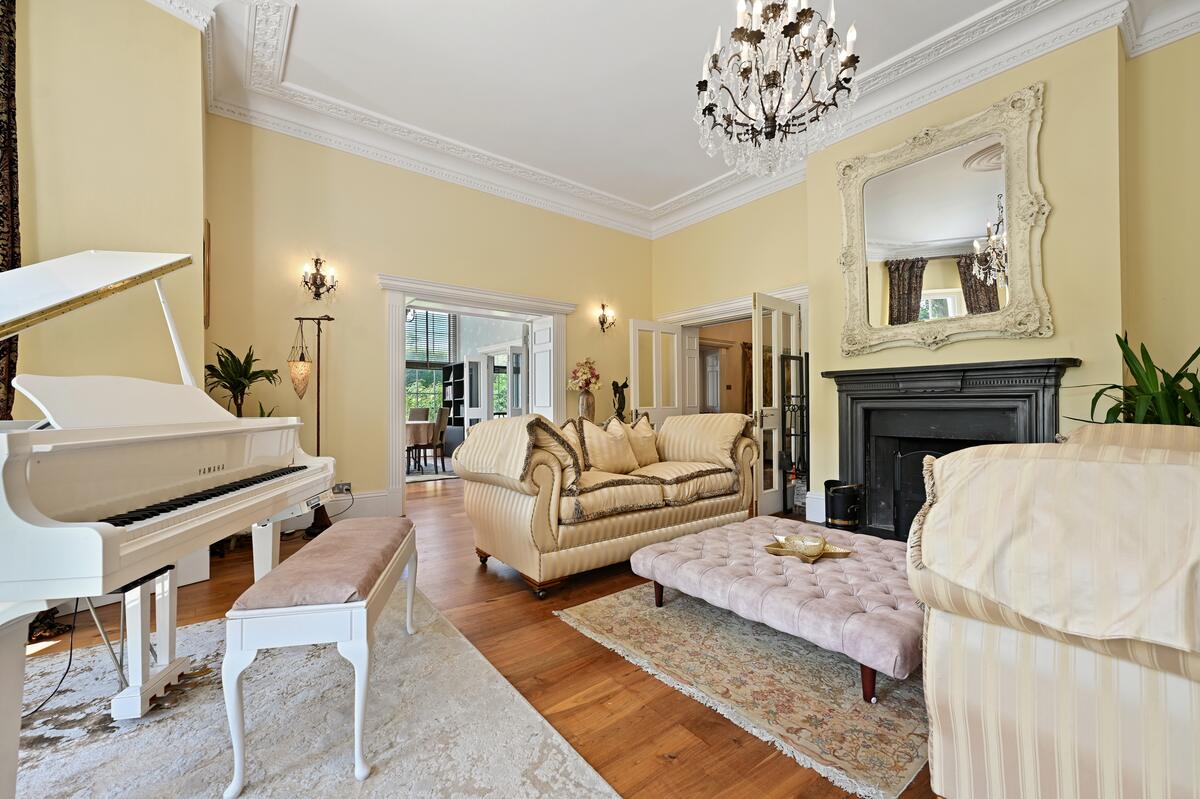 Reception room with fireplace and cornicing